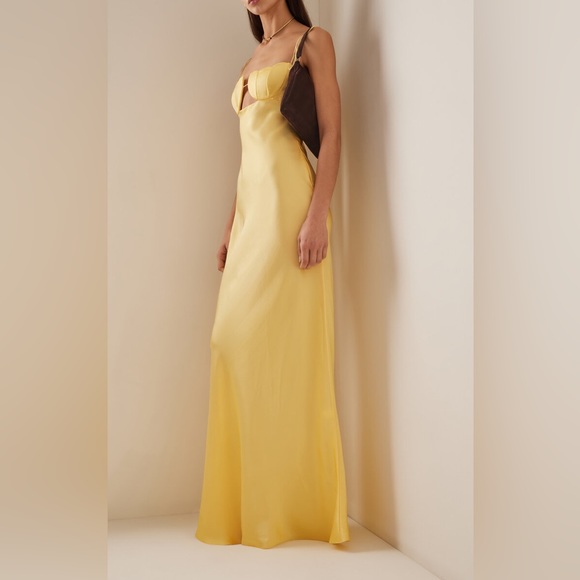 SOLD NWT Anna October Yellow Tulip Satin Maxi Dress - Picture 4 of 11